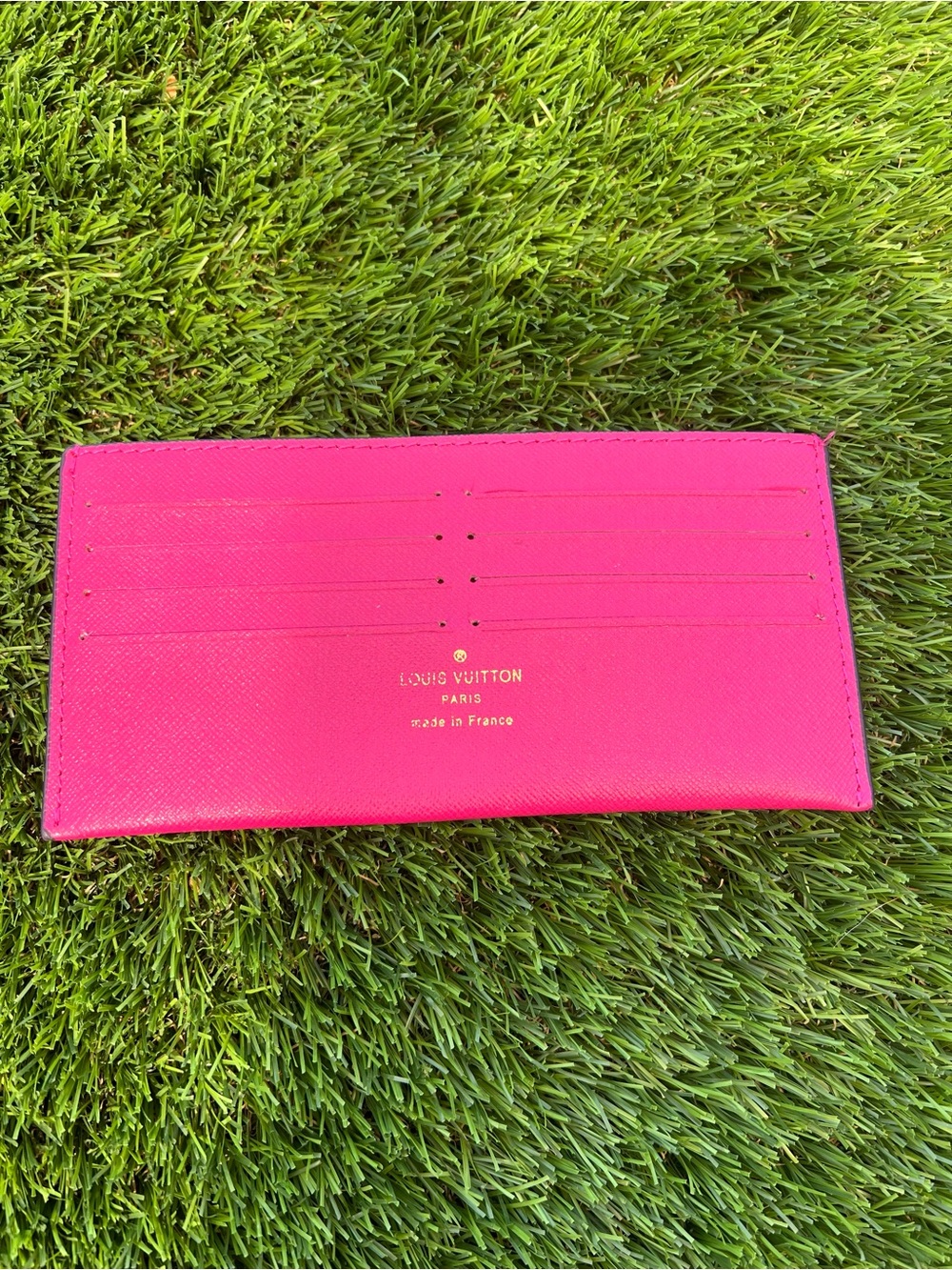 Louis Vuitton Fuchsia Textured Card Wallet with Gold Logo